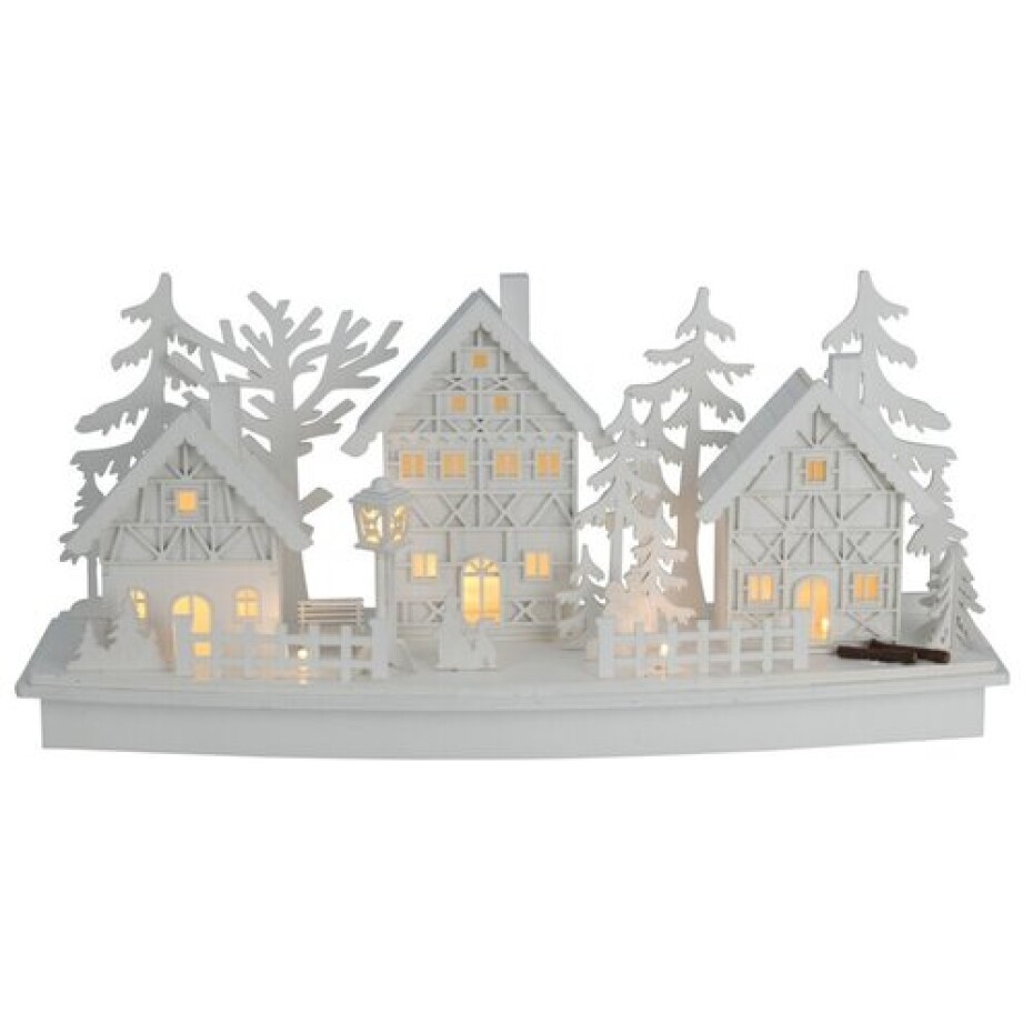 Dřevěná LED dekorace Vánoční vesnička, 45 x 14 x 20 cm - main (0)