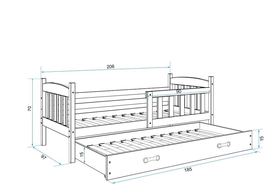 BMS Dětská postel KUBUŠ 2 s přistýlkou ​​| bílá 90 x 200 cm Barva: bílá / zelená, Rozměr: 200 x 90 cm - main (10)