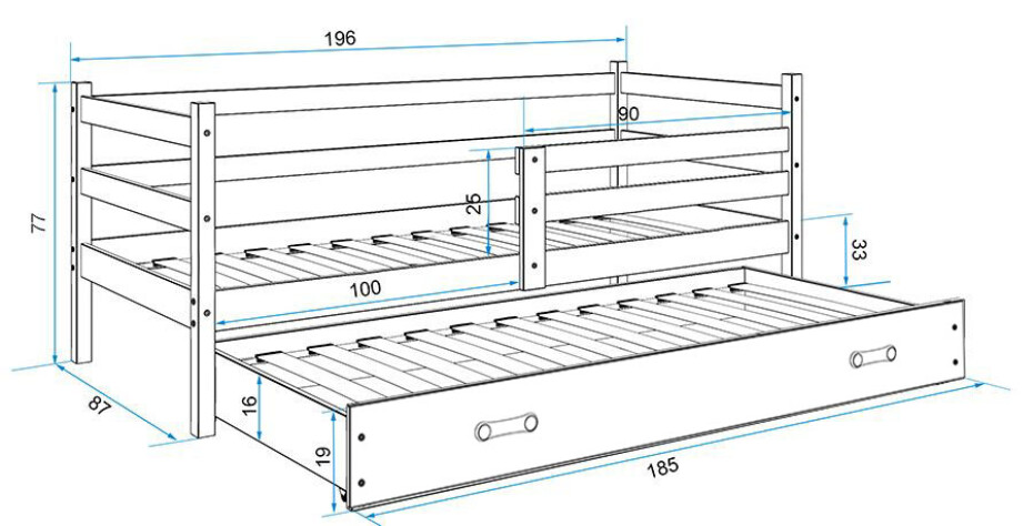 BMS Dětská postel s přistýlkou ​​ERYK 2 | bílá 80 x 190 cm Barva: bílá / šedá, Rozměr: 190 x 80 cm - main (5)