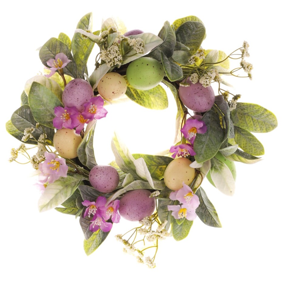 Velikonoční věnec s květy a vajíčky sv. fialová, pr. 28 cm - main (0)