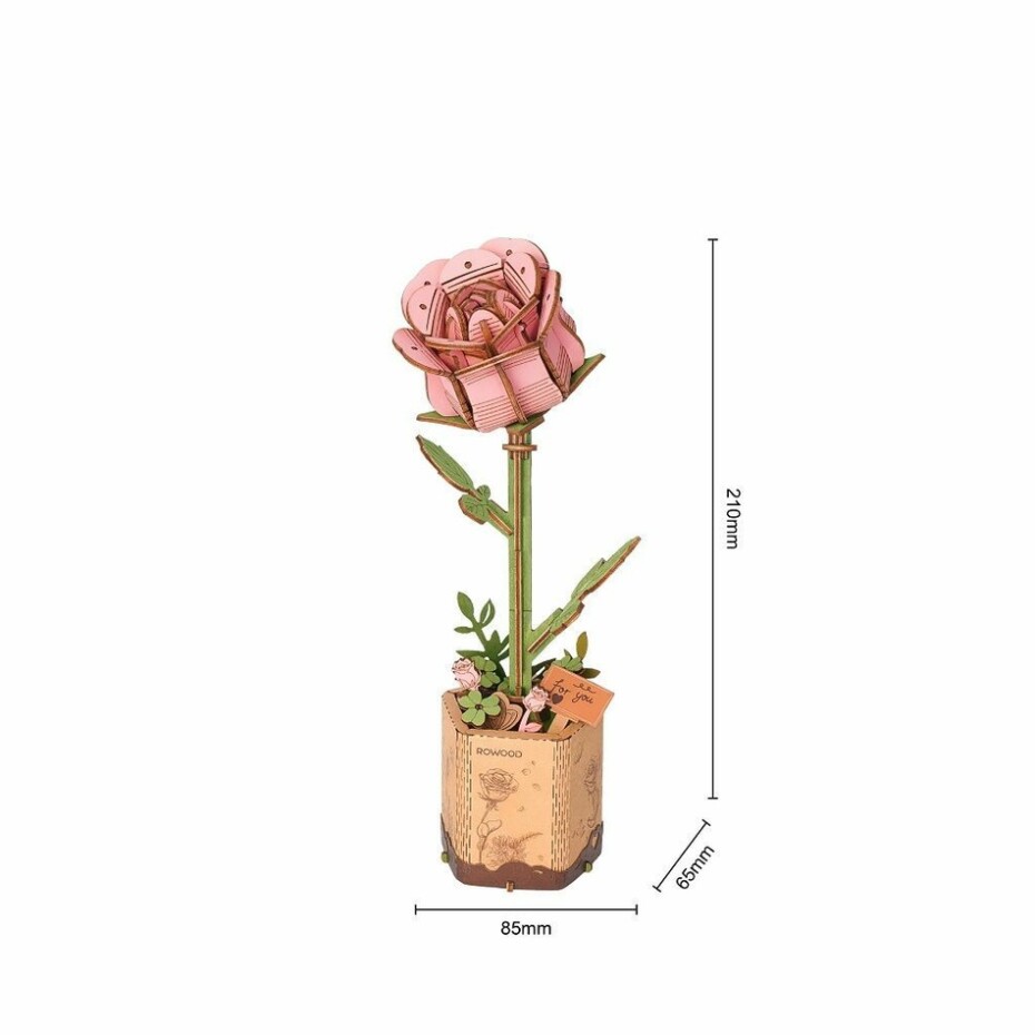 RoboTime Dřevěné 3D puzzle Růžová růže - main (1)