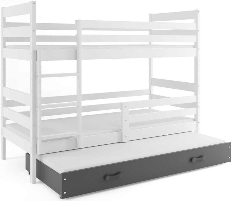 BMS Dětská patrová postel s přistýlkou ​​ERYK 3 | bílá 90 x 200 cm Barva: bílá / šedá, Rozměr: 200 x 90 cm - main (3)