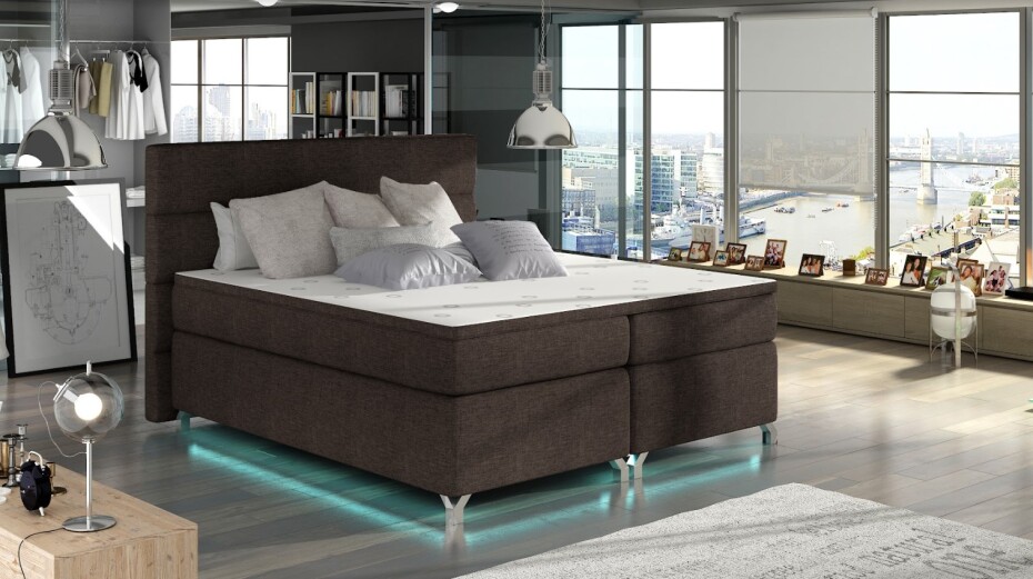 Artelta Manželská postel AMADEO Boxspring s LED osvětlením | 140 x 200 cm Barva: BAO 04 - Sawana 05 (šedá) - main (6)