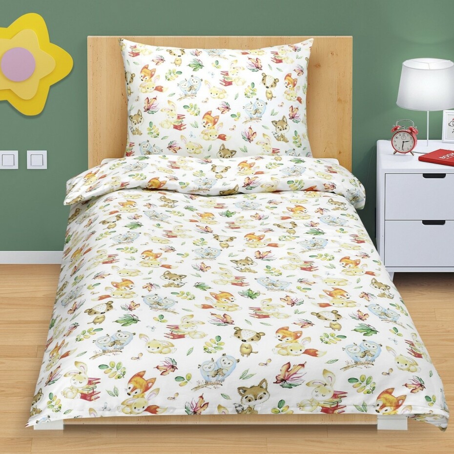 Bellatex Dětské bavlněné povlečení Junior Lesní zvířátka, 140 x 200 cm, 70 x 90 cm - main (0)
