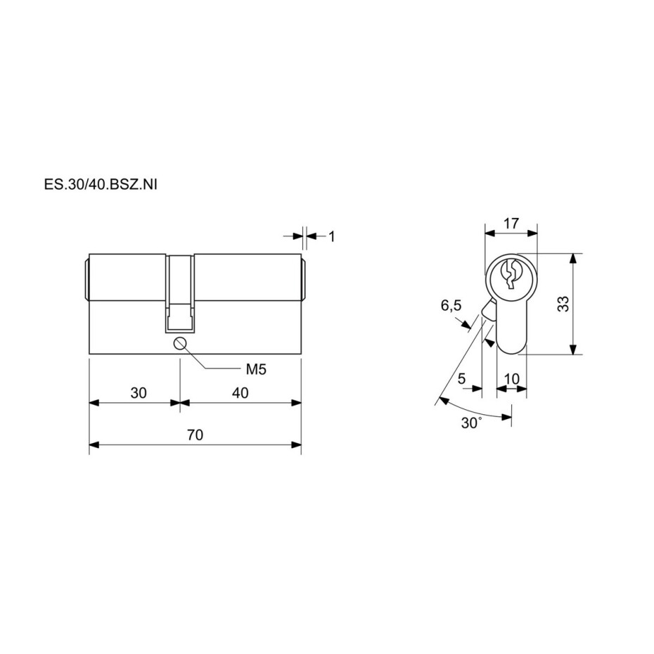 Richter ES.30/40.BSZ.NI cylindrická vložka s prostupovou spojkou 30+40 mm, 6 ks klíčů - main (3)