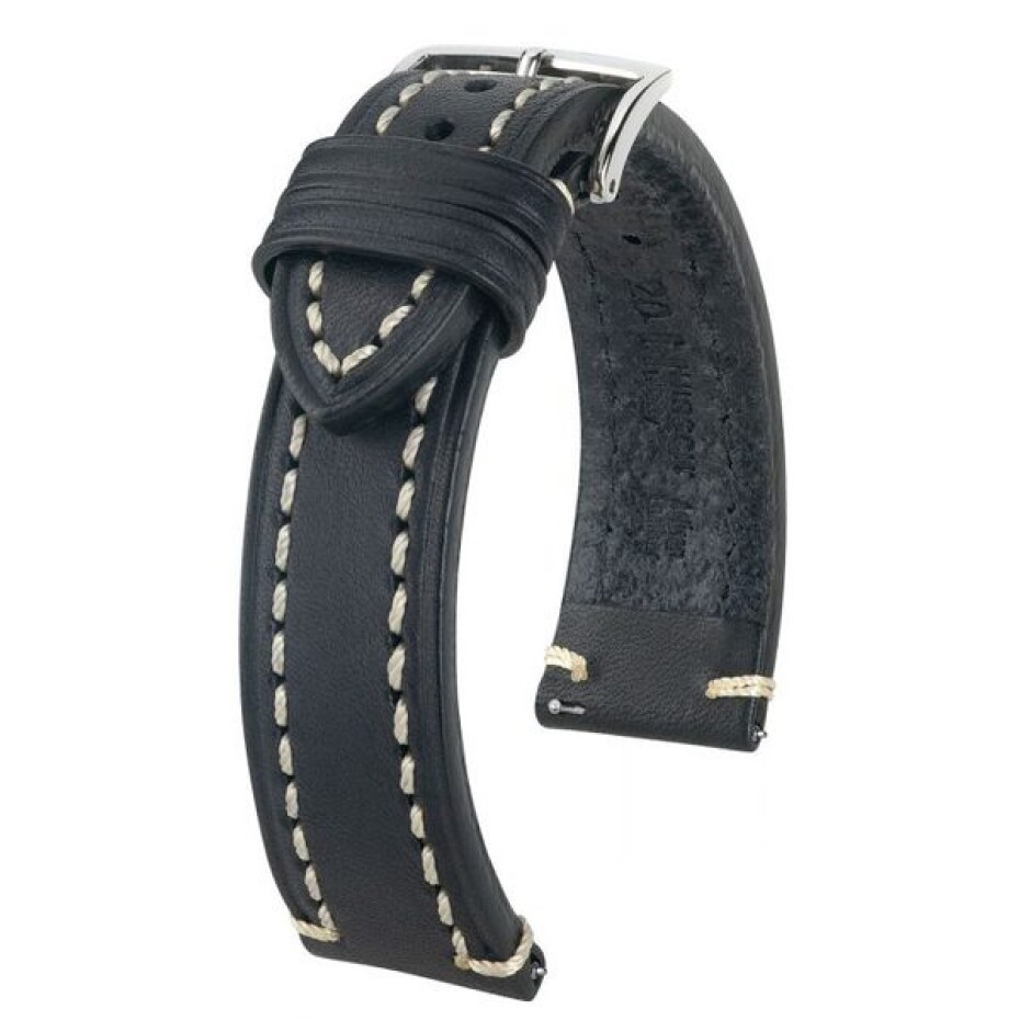 Řemínek Hirsch Liberty - černý - 20 mm - L – Standardní délka (doporučujeme) - 18 mm - Stříbrná - main (0)