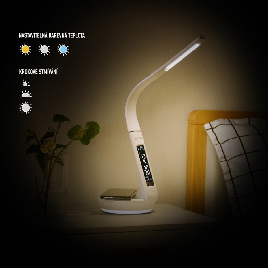 Retlux RTL 203 Stolní LED lampa s displejem a Qi dobíjením bílá, 6 W - main (5)