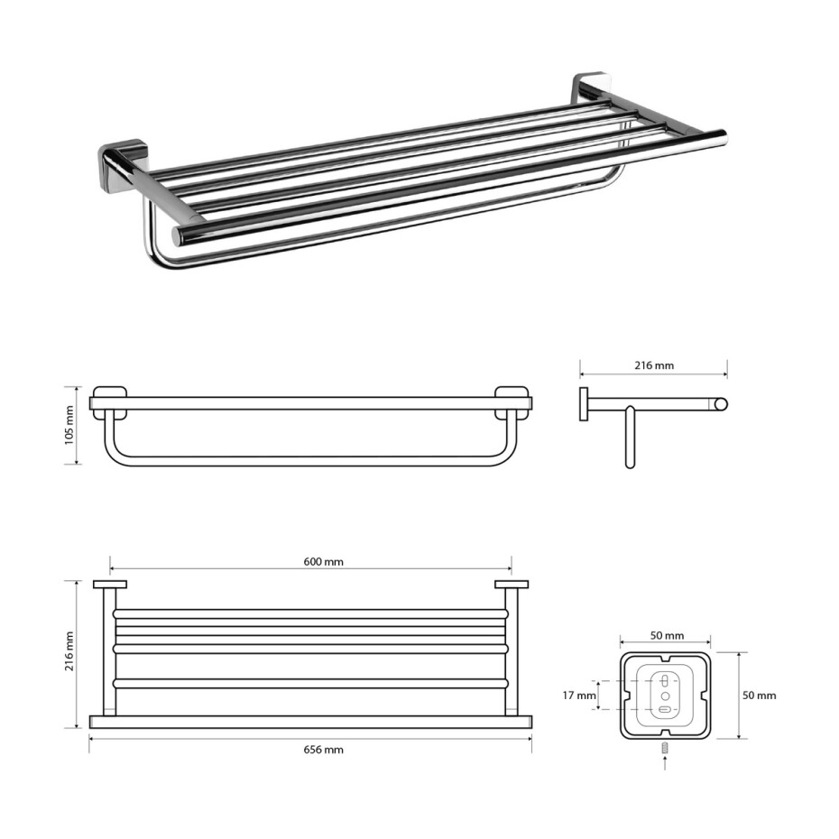 SAPHO IS028 Insia polička na ručníky s hrazdou 60 cm, chrom - main (1)