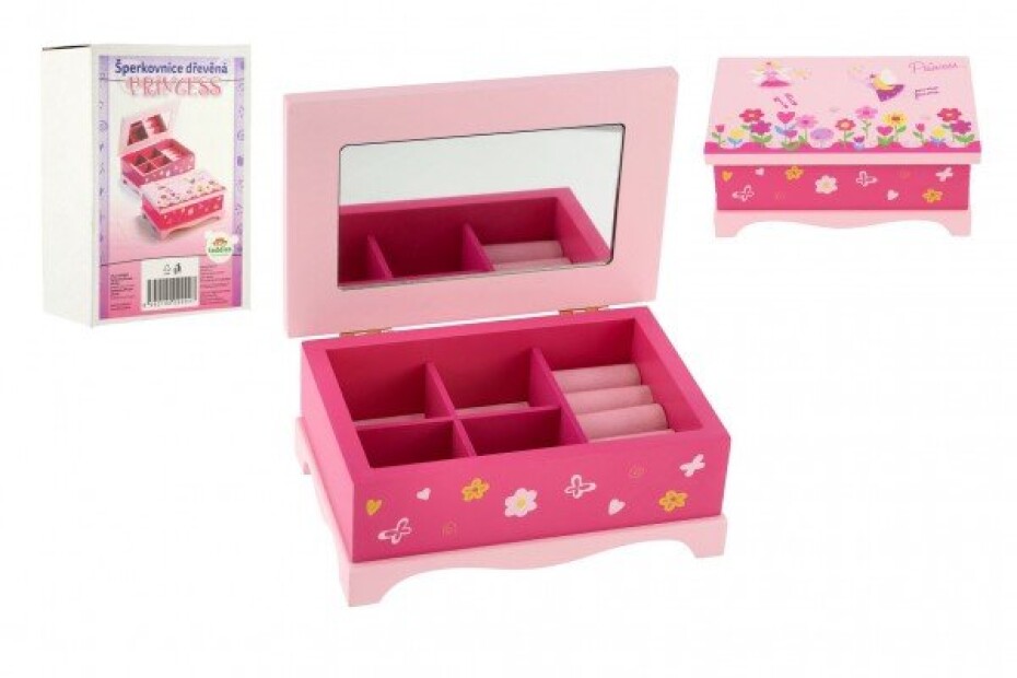 Skříňka šperkovnice Princess zrcadlo dřevo 17x7x11,5cm v krabici - main (0)
