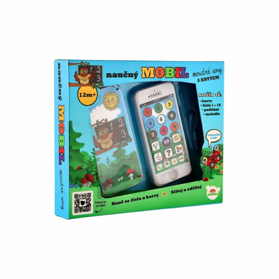Naučný mobilní telefon moudré sovy s krytem, plast, na baterie se zvukem, 22x18x3,5 cm 12m+ - main (2)