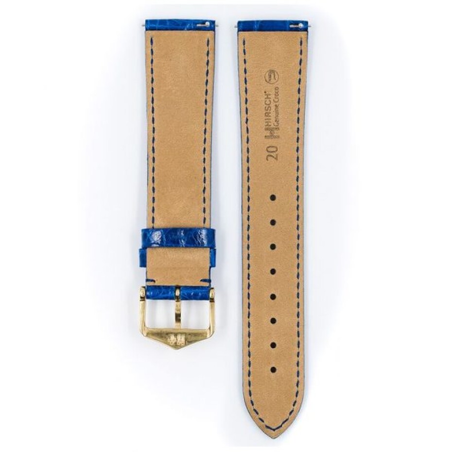 Řemínek Hirsch Genuine Croco - královská modrá, lesk - 22 mm - L – Standardní délka (doporučujeme) - 20 mm - Rose Gold - main (2)