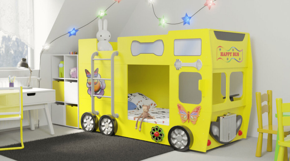 Artplast Dětská patrová postel HAPPY BUS | žlutý 90 x 190 cm - main (0)