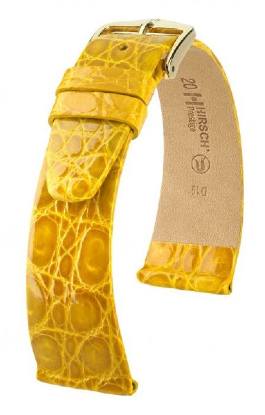 Řemínek Hirsch Prestige Crocodile - žlutý - 18 mm - L – Standardní délka (doporučujeme) - 14 mm - Zlatá - main (0)