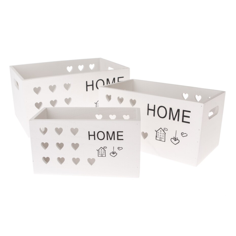 Sada dřevěných bedýnek Home, 3 ks, bílá - main (0)