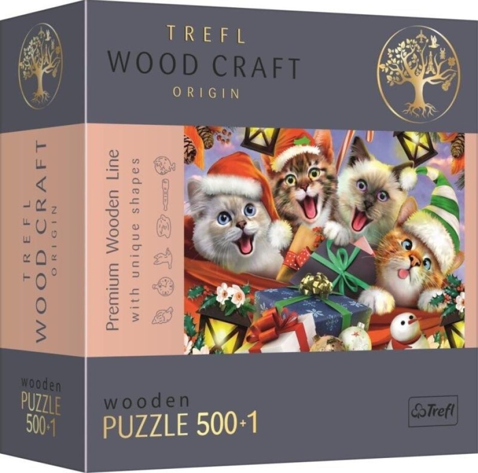 Trefl Wood Craft Origin Puzzle Vánoční kočky 501 dílků - dřevěné - main (0)
