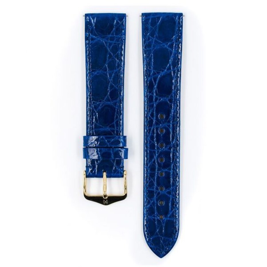 Řemínek Hirsch Genuine Croco - královská modrá, lesk - 22 mm - L – Standardní délka (doporučujeme) - 20 mm - Rose Gold - main (1)