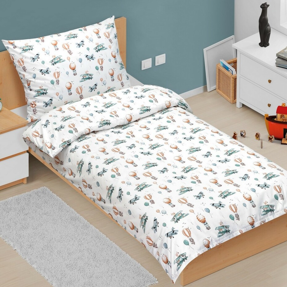 Bellatex Bavlněné povlečení Junior Letadlo a balón, 140 x 200 cm, 70 x 90 cm - main (0)