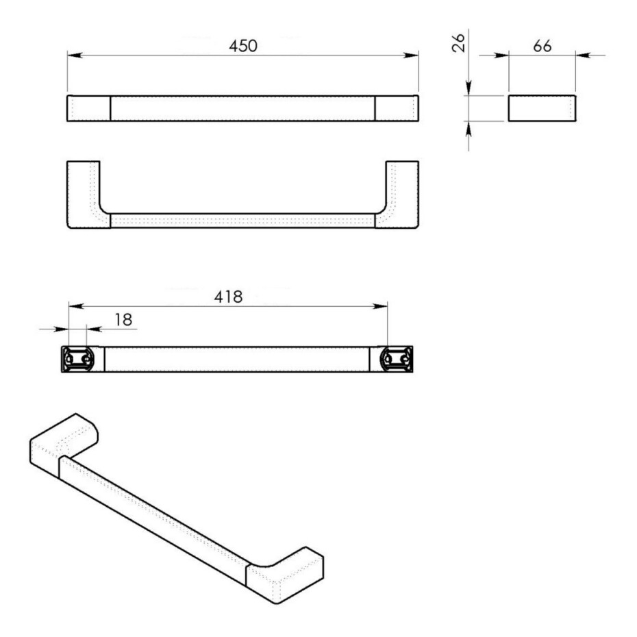 GEDY PI214514 Pirenei držák ručníků 45 x 6,6 cm, černá mat - main (1)