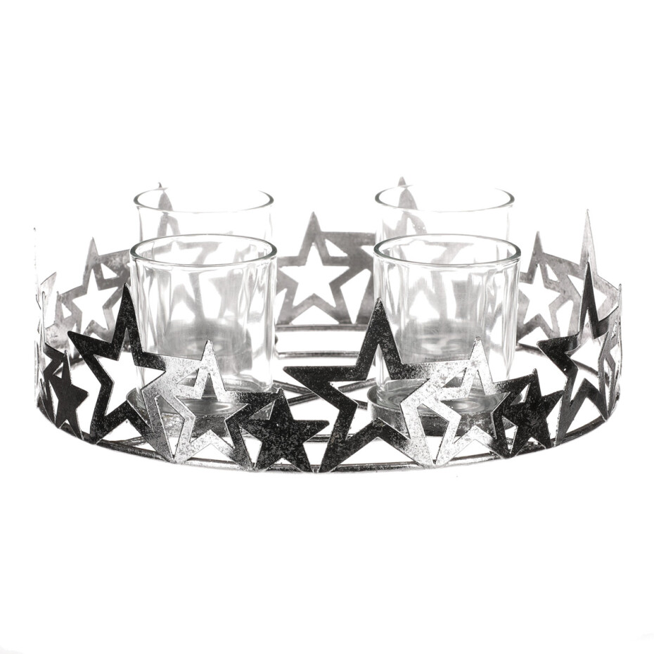 Adventní svícen Hvězdy, stříbrná, kov, pr. 25 cm - main (0)