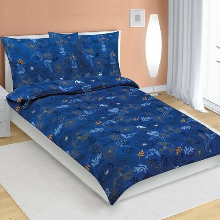 Bellatex Krepové povlečení Louka modrá tmavá, 140 x 200 cm, 70 x 90 cm - main (0)