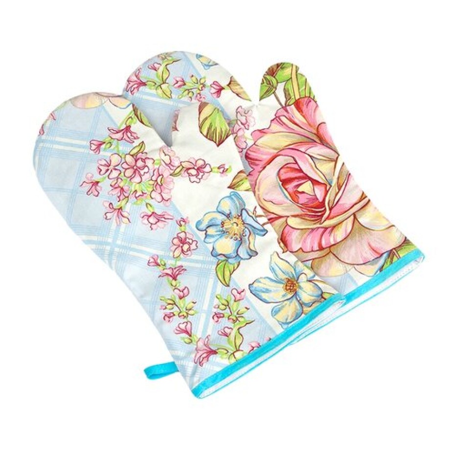 Bellatex Grilovací rukavice Růže - sv.modrá, růžová, 22 x 46 cm, 2 ks - main (0)