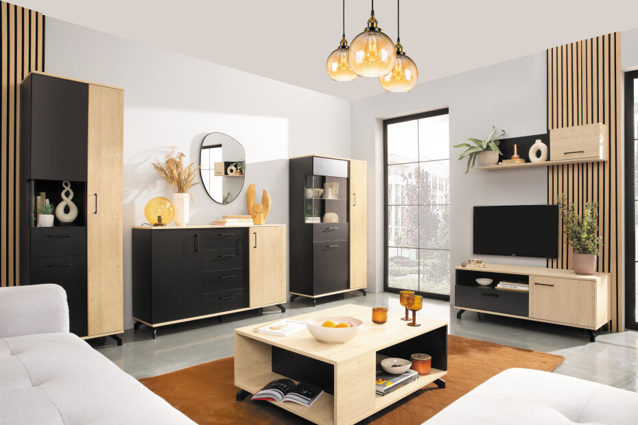Meblar Vitrína MADISON MD4 Barva: bílý lux / dub biskoptovy - main (9)