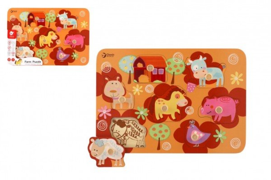 Vkládačka/Puzzle deskové obrysové farma dřevo 30x21cm ve fólii 18m+ - main (0)