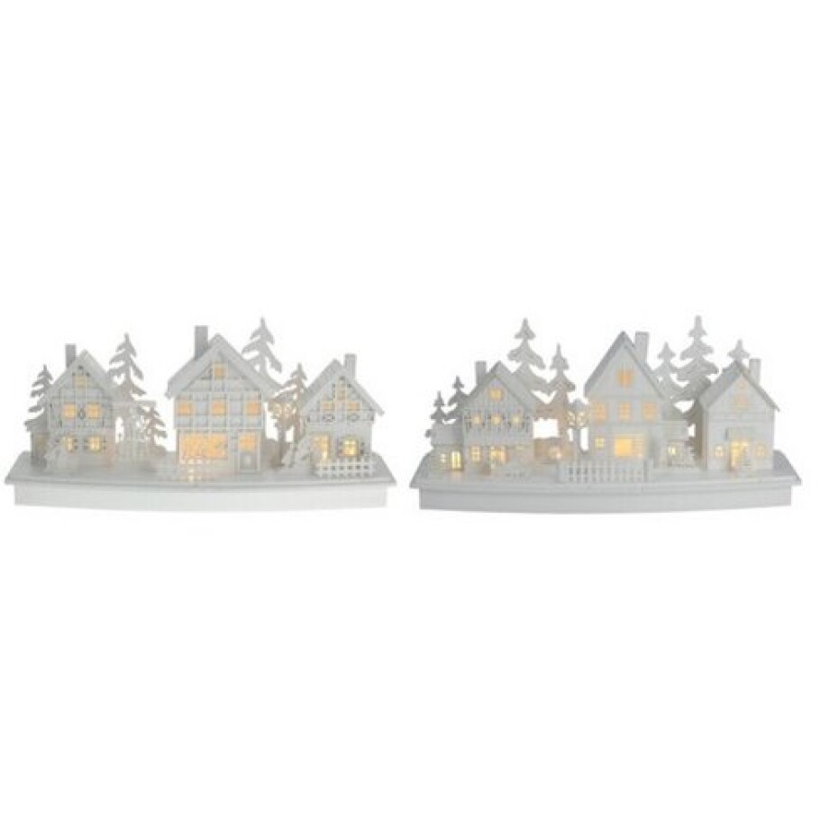 Dřevěná LED dekorace Vánoční vesnička, 45 x 14 x 20 cm - main (1)