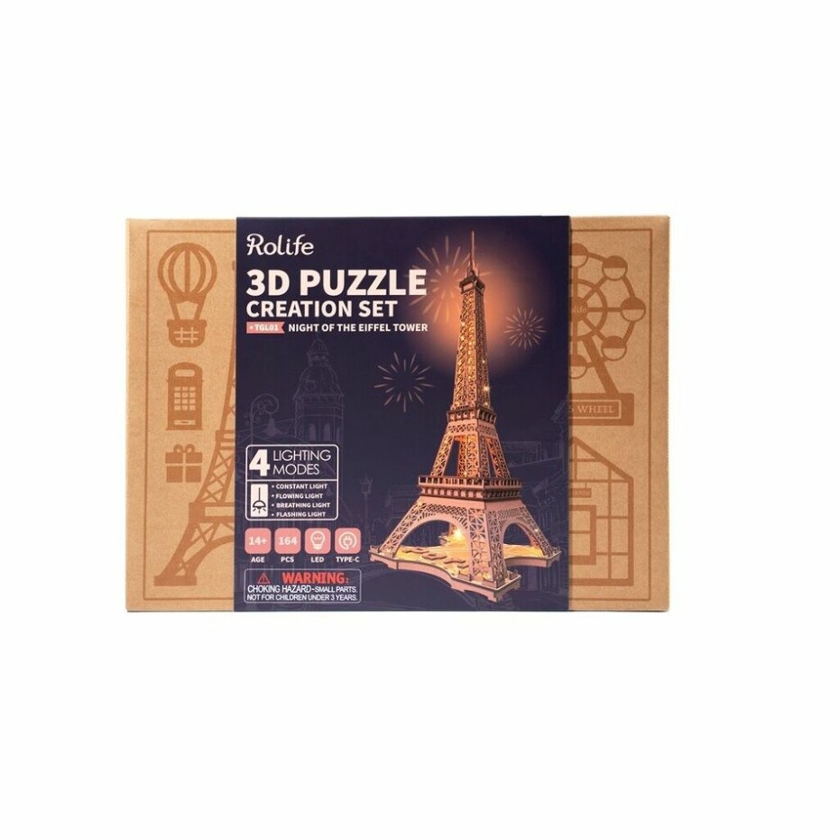 RoboTime 3D Dřevěné puzzle Rolife Noc Eiffelovy věže svítící - main (4)
