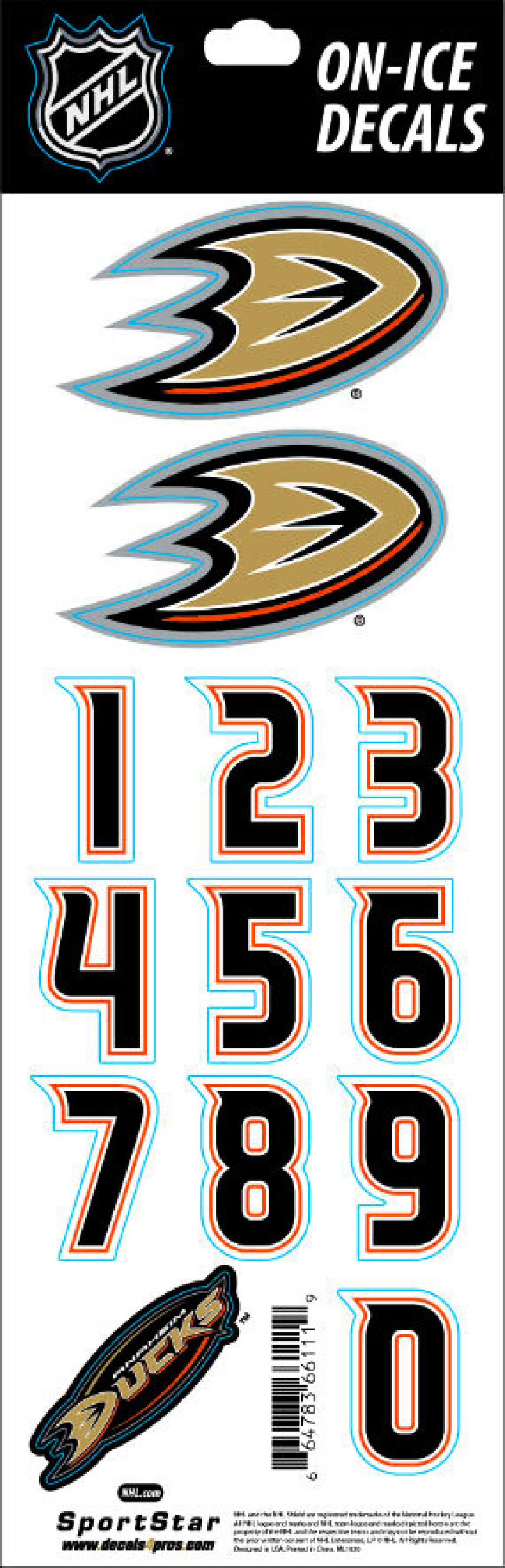 Sport Star Samolepky na helmu Anaheim Ducks Decals Orange - main (0)