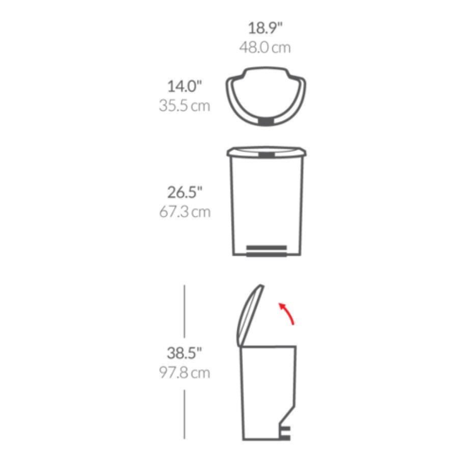 Pedálový odpadkový koš Simplehuman – 50 l, půlkulatý, plast, černý - main (2)