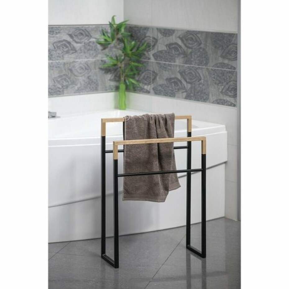 SAPHO Ska308 Ska stojan na ručníky 55 x 80 x 20 cm, černá mat/dub - main (1)