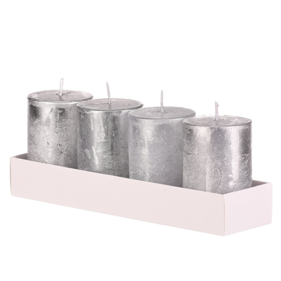 Sada adventních svíček stříbrná, 4 ks, parafín, 8 cm - main (0)