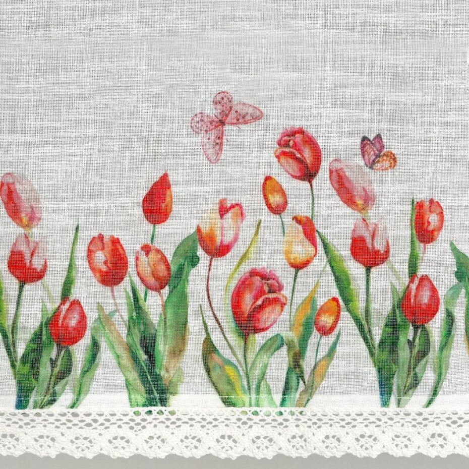 ArtFir Záclona STELLA P | bílá s tulipány 150 x 30 cm - main (3)