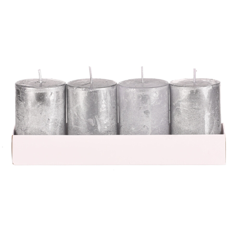 Sada adventních svíček stříbrná, 4 ks, parafín, 8 cm - main (1)
