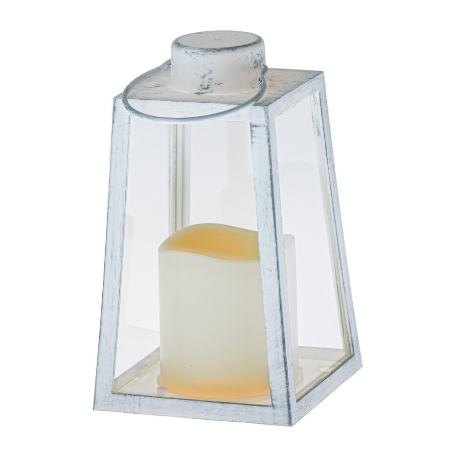 Lucerna s LED svíčkou Edera bílá, 10 x 18 x 10 cm, plast, patina - main (0)