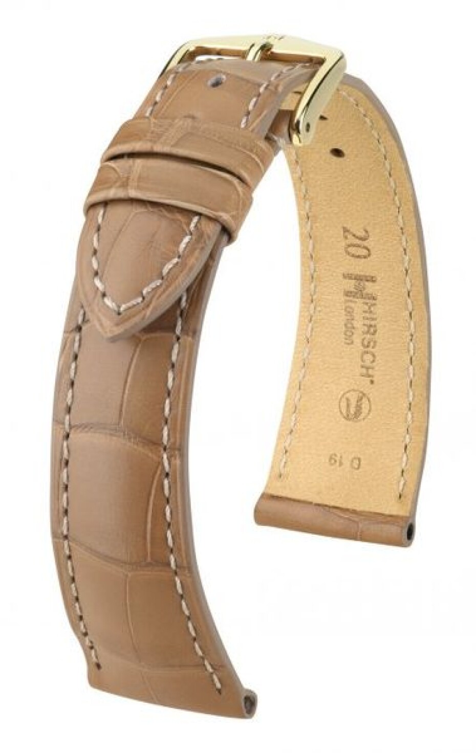 Řemínek Hirsch London Alligator - béžový, mat - 14 mm - M – Střední délka - 10 mm - Zlatá - main (0)