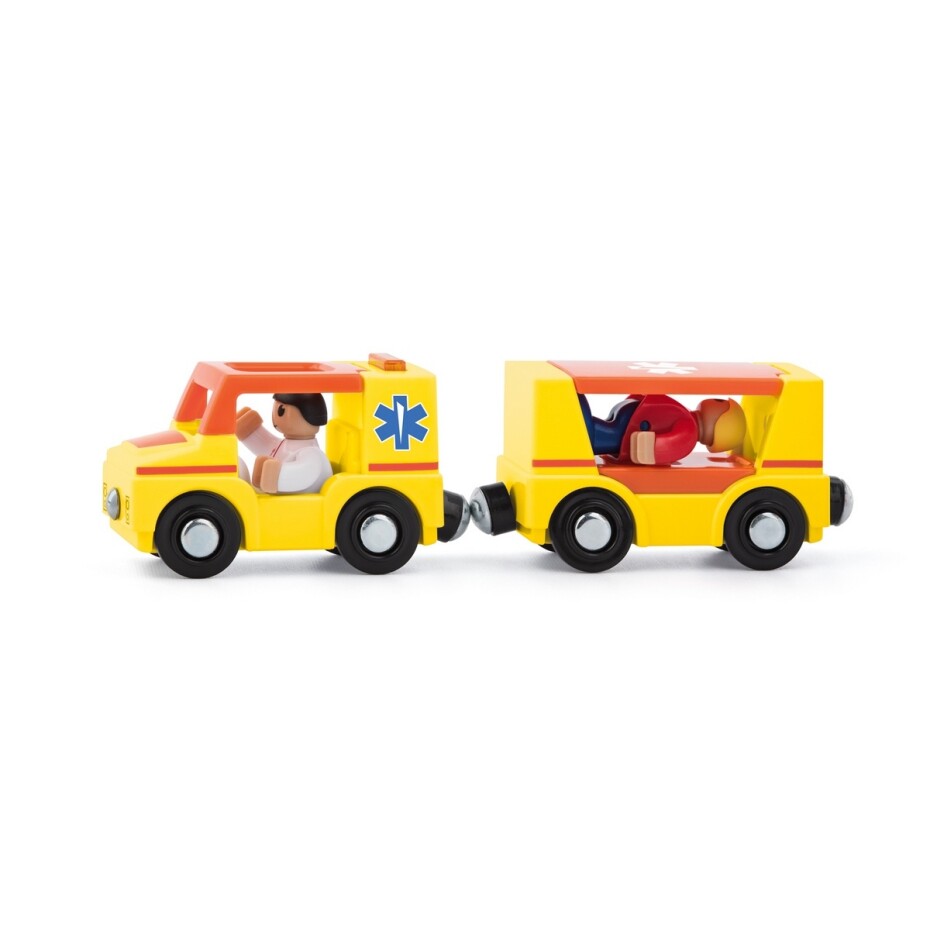 Woody Autíčko Ambulance s panáčky k vláčkodráze, žlutá - main (0)