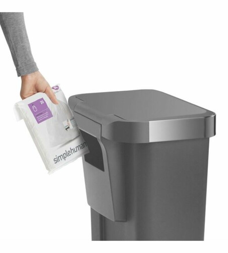 Pedálový odpadkový koš Simplehuman – 45 l, kapsa na sáčky, obdélníkový, šedý plast / nerez - main (3)
