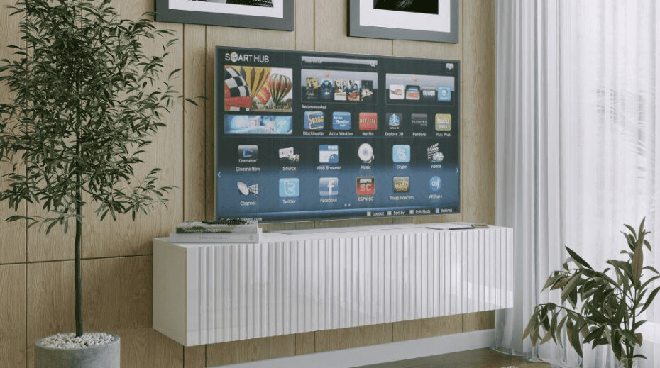 ArtExt Závěsný TV stolek JOY | 150 cm Barva: Černý lesk (drážky) - main (2)