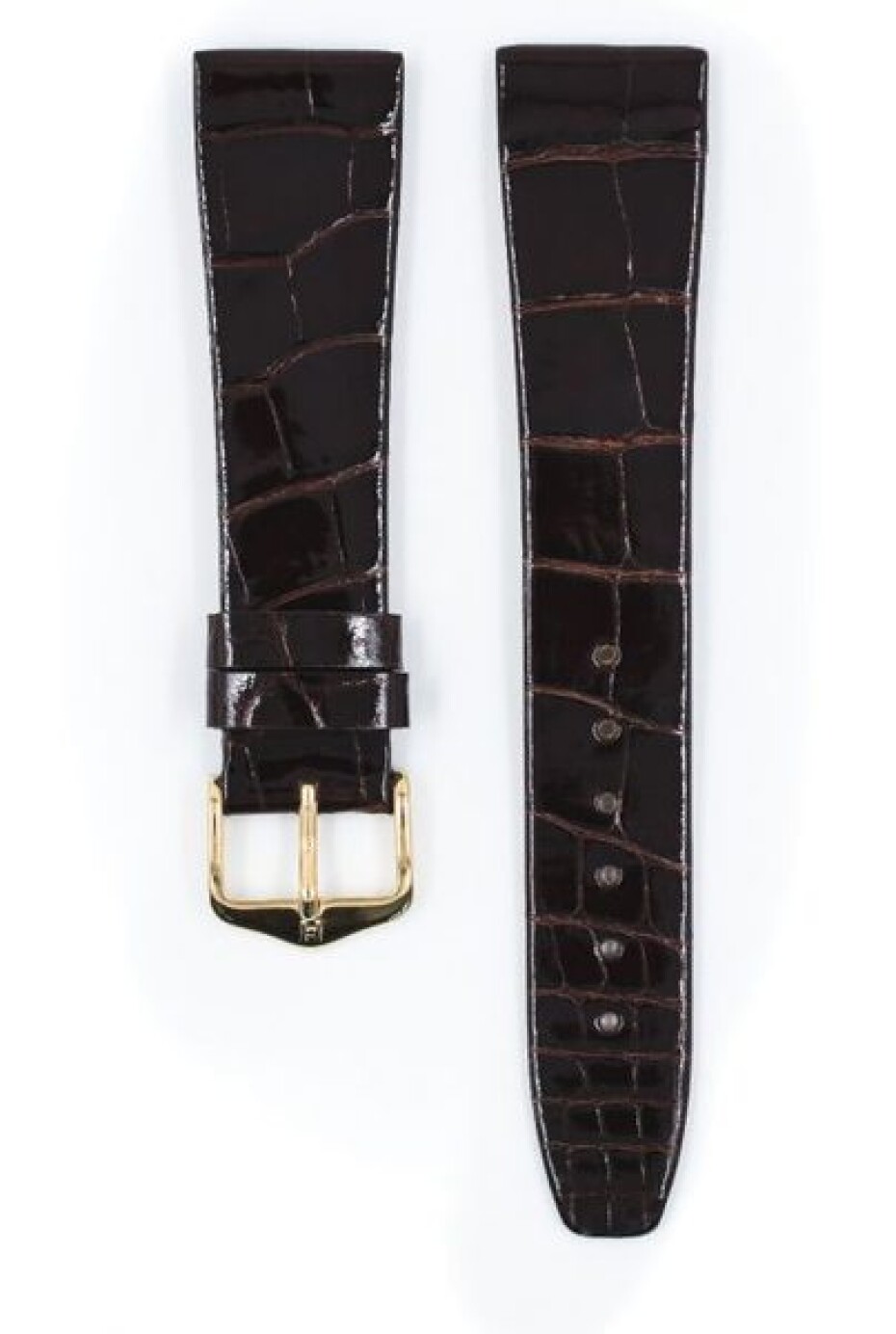 Řemínek Hirsch Prestige Alligator - tmavě hnědý, lesk - 12 mm - M – Střední délka - 10 mm - Zlatá - main (1)