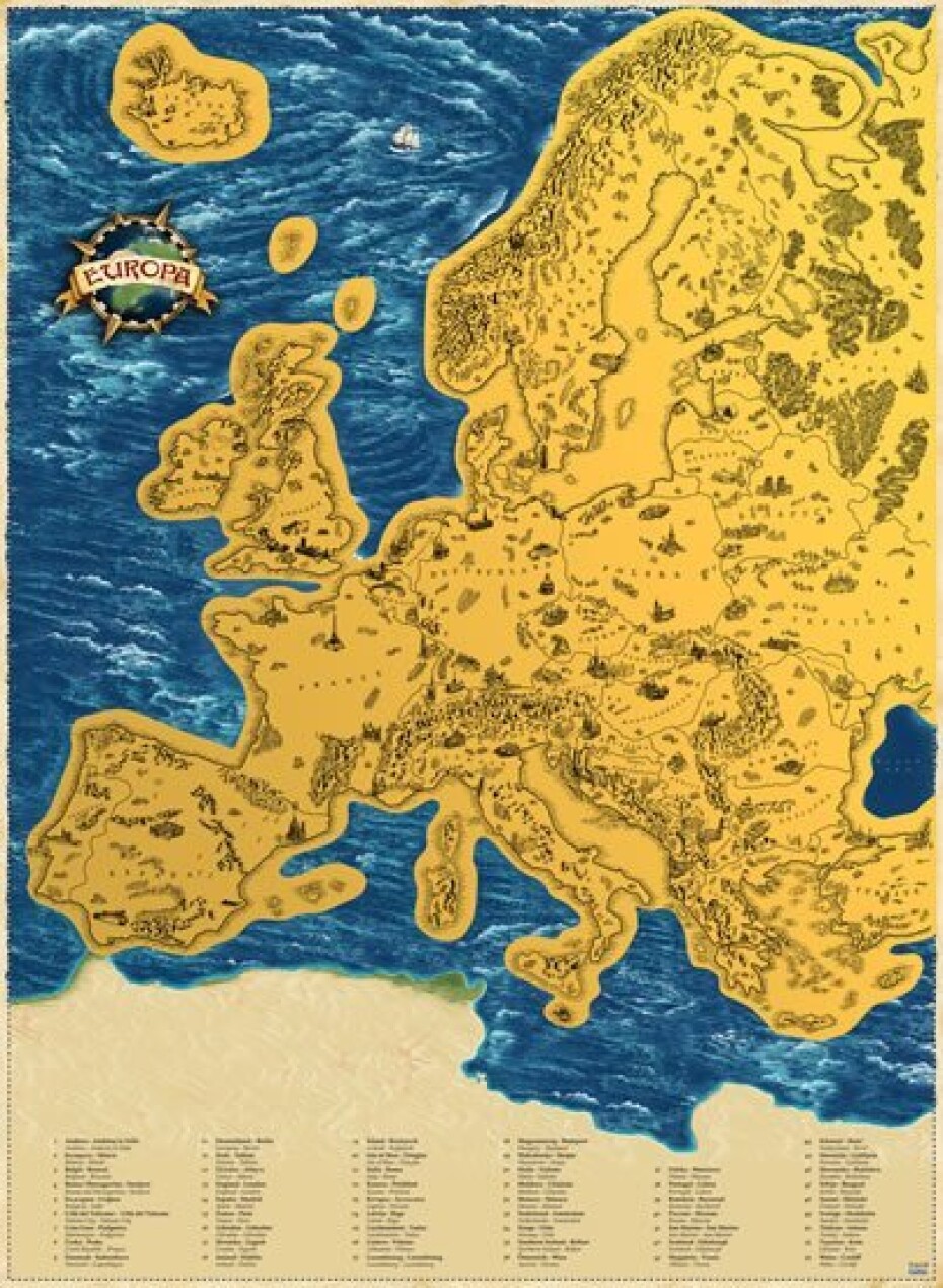 Stírací mapa Evropy – zlatá Deluxe XL - main (0)