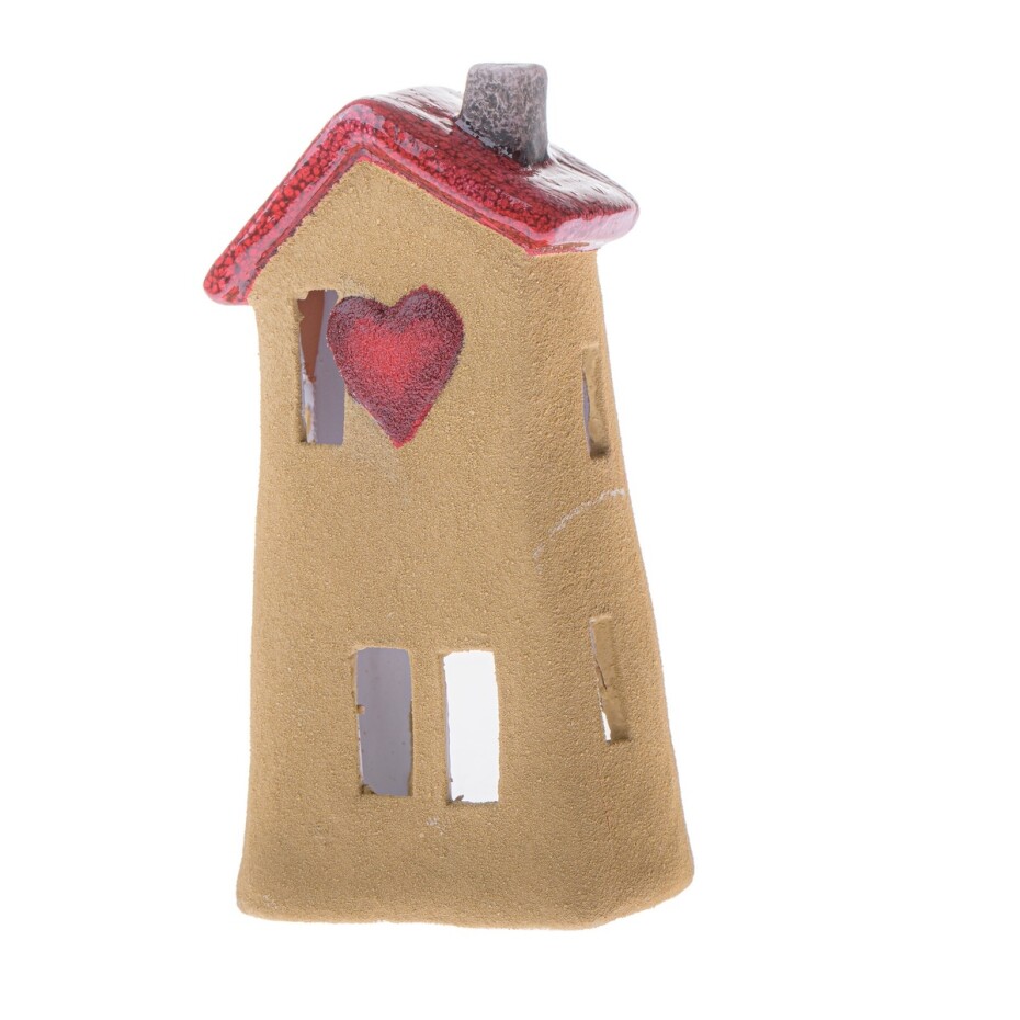 Keramický svícen Srdcový domek, 9,5 x 18,5 x 6,5 cm - main (0)