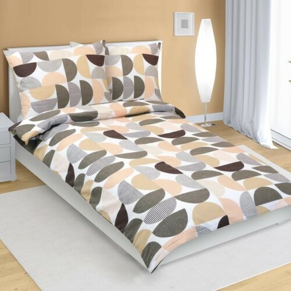 Bellatex Flanelové povlečení Půlkruh hnědá, losos, 140 x 220 cm, 70 x 90 cm - main (0)