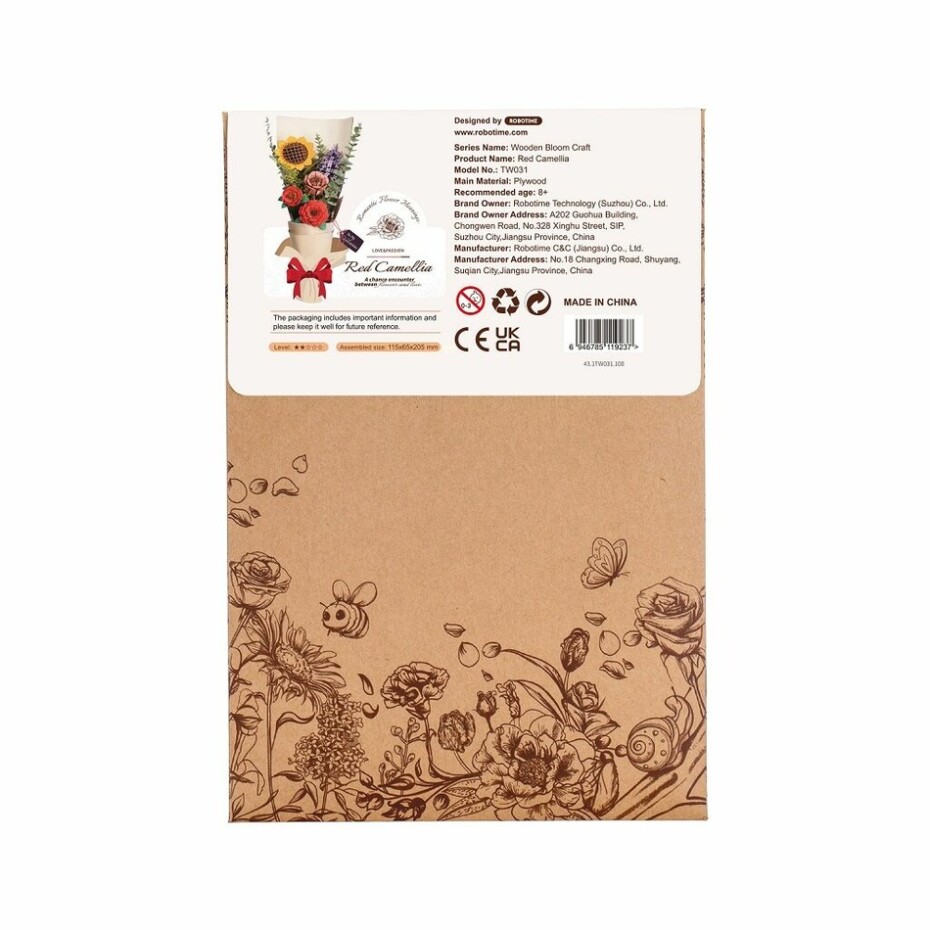 RoboTime Dřevěné 3D puzzle Červená kamélie - main (5)