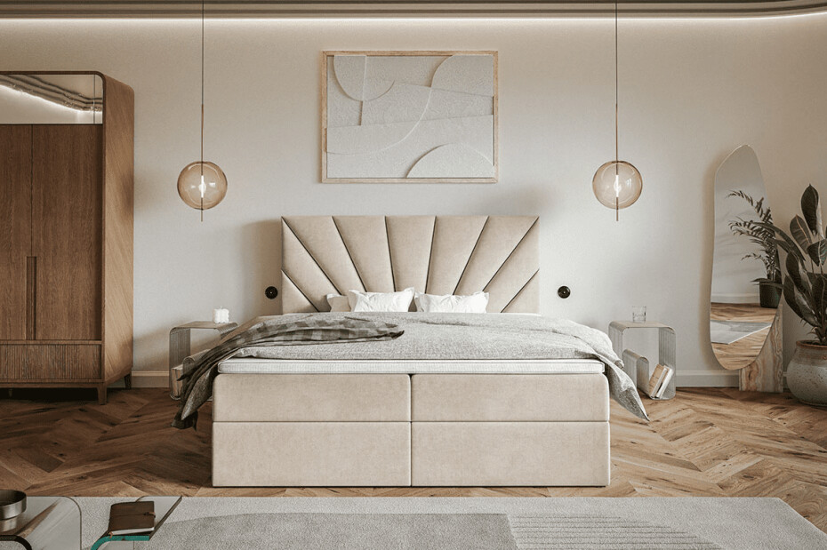 Elvisia Manželská postel EMMA Boxspring 6 | béžová/Jasmine 21 160 x 200 cm Provedení: Postel s topperem - main (2)
