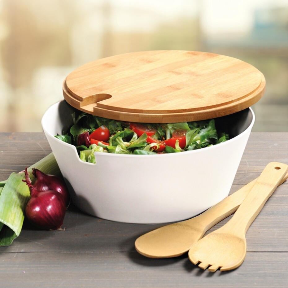 Kesper 32620 Mísa na salát s příborem a víkem, bílá, pr. 26 cm - main (1)