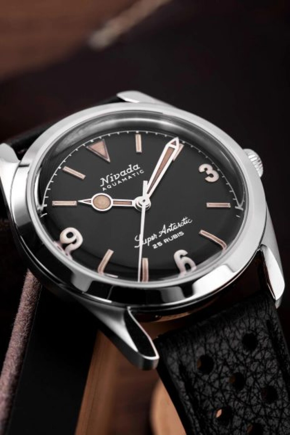 Nivada Grenchen Super Antarctic 3.6.9 Black Vintage - Black Leather White Stitching - main (7)