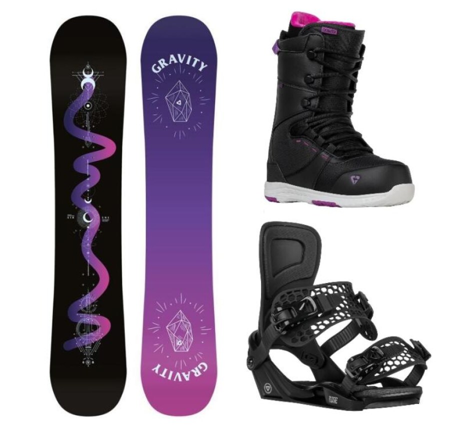 Gravity Sirene Black 24/25 snowboard + Gravity Rise black vázání + Gravity Bliss black/purple boty - main (0)