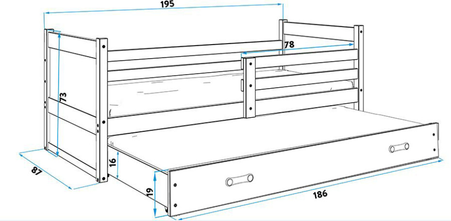 BMS Dětská postel s přistýlkou ​​RICO 2 | bílá 80 x 190 cm Barva: Bílá - main (5)